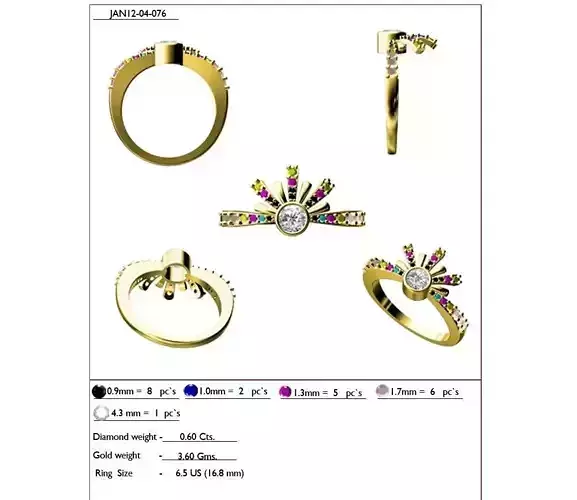 Floral Design Gold Ring With Gemstones 3 3D print model