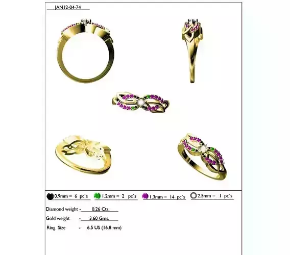Leaf Design Gold Ring With Gemstones 1
