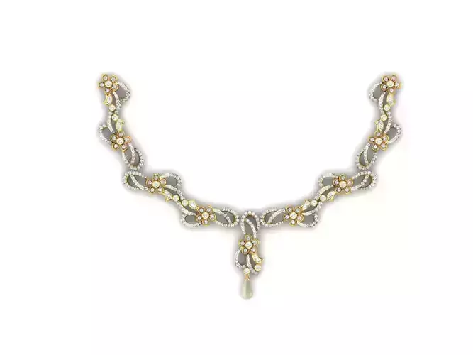 Floral Design Necklace with Diamonds