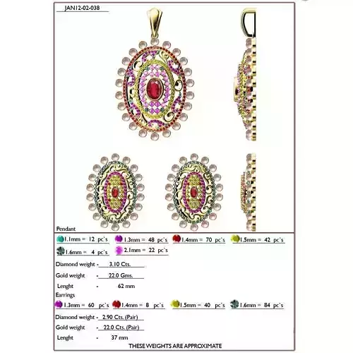 Oval Shaped Pendant and Earrings With Gemstones 4