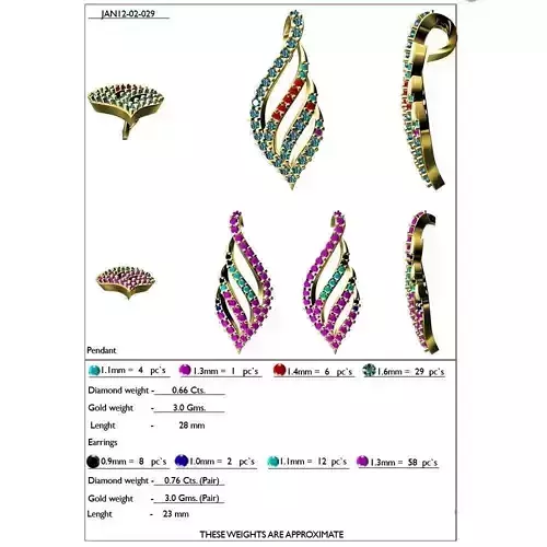 Leaf Shaped Pendant and Earrings With Gemstones 8