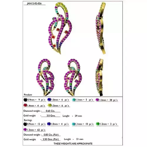 Leaf Shaped Pendant and Earrings With Gemstones 9