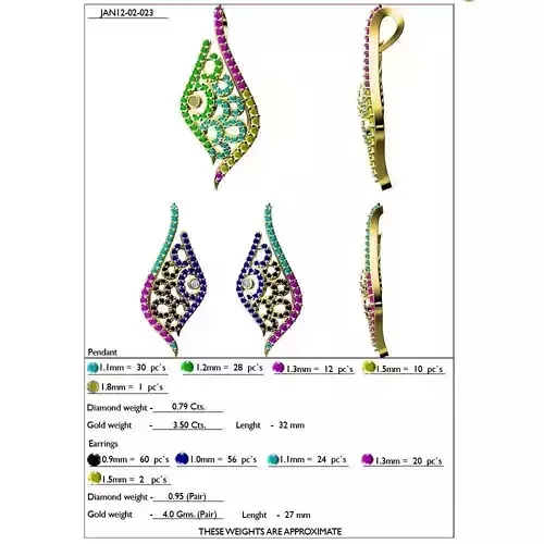 Leaf Shaped Pendant and Earrings With Gemstones 10