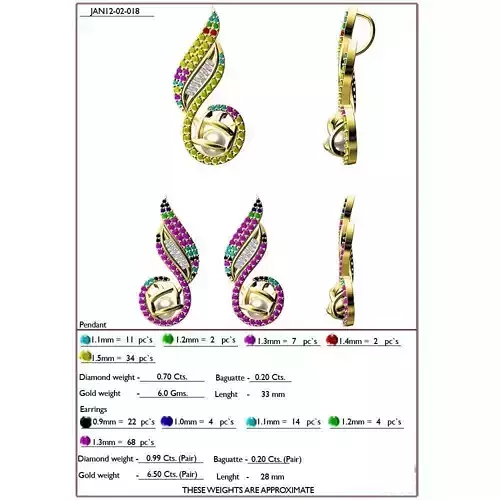 Leaf Shaped Pendant and Earrings With Gemstones 11