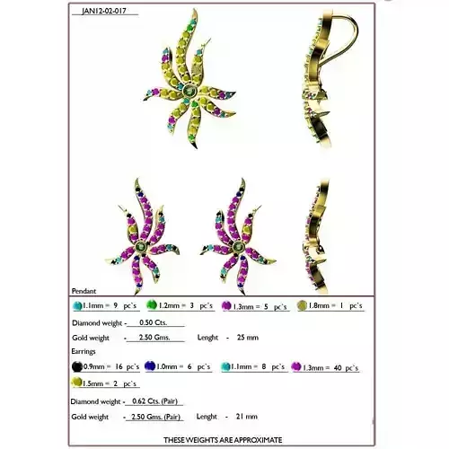 Flower Shaped Pendant and Earrings With Gemstones 6