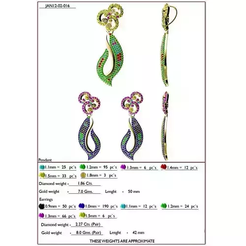 Leaf Shaped Pendant and Earrings With Gemstones 12