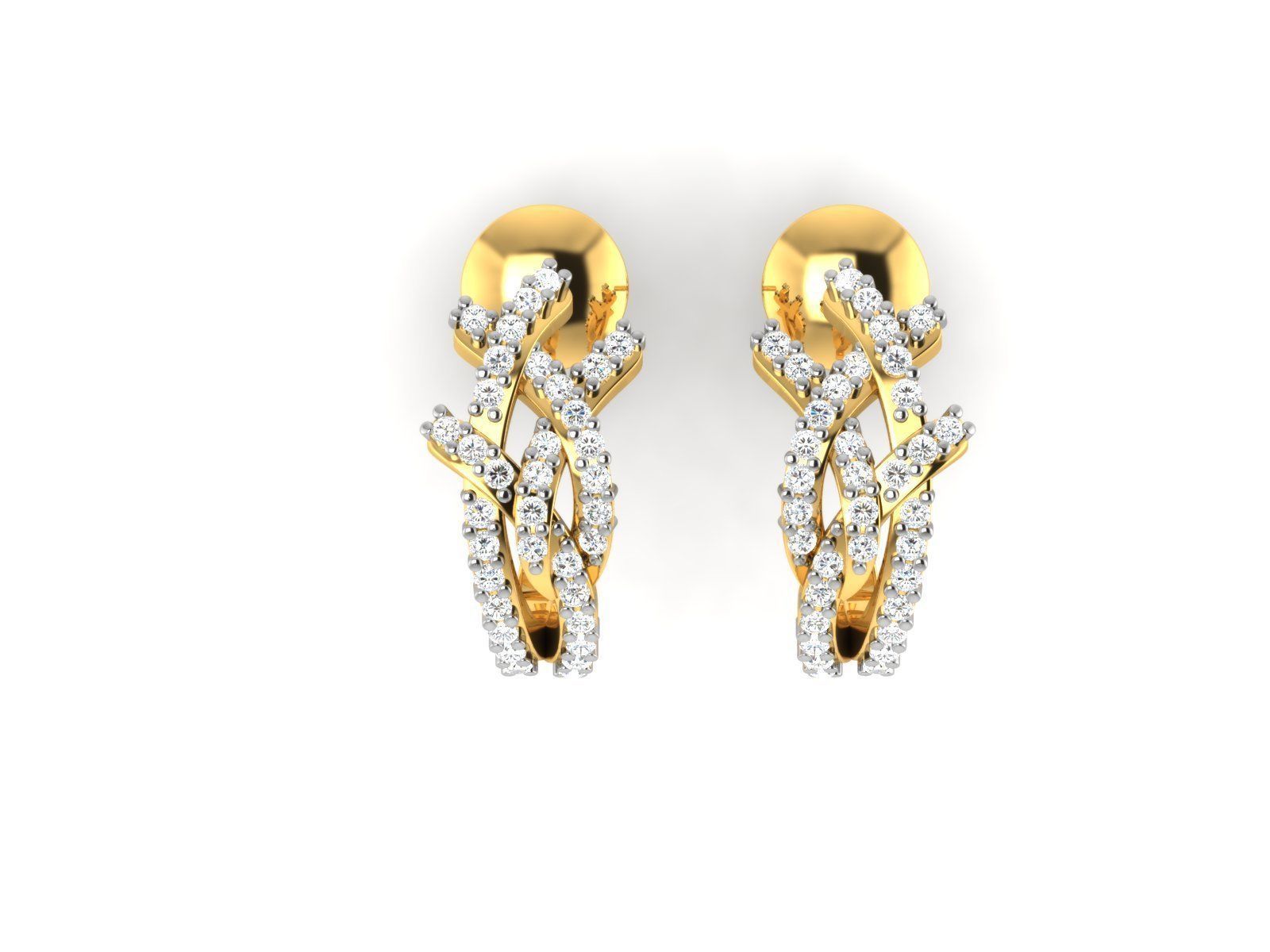 Gold Ear Studs With Diamonds 4 3D print model_2