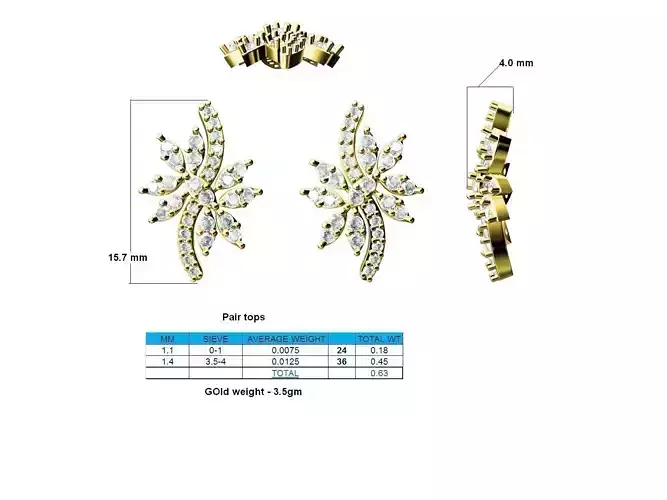 Floral Design Gold Earrings With Diamonds 4