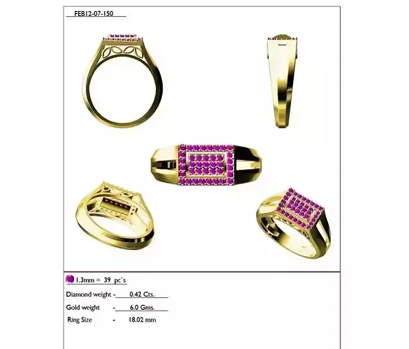 Gold Mens Grid Ring With Gemstones 1