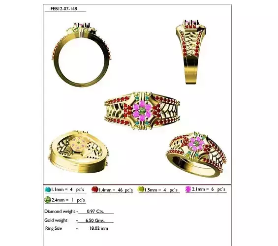 Floral Design Gold Ring With Gemstones 5
