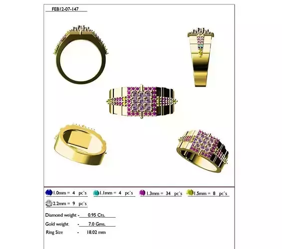 Square Gold Mens Ring With Gemstones 1