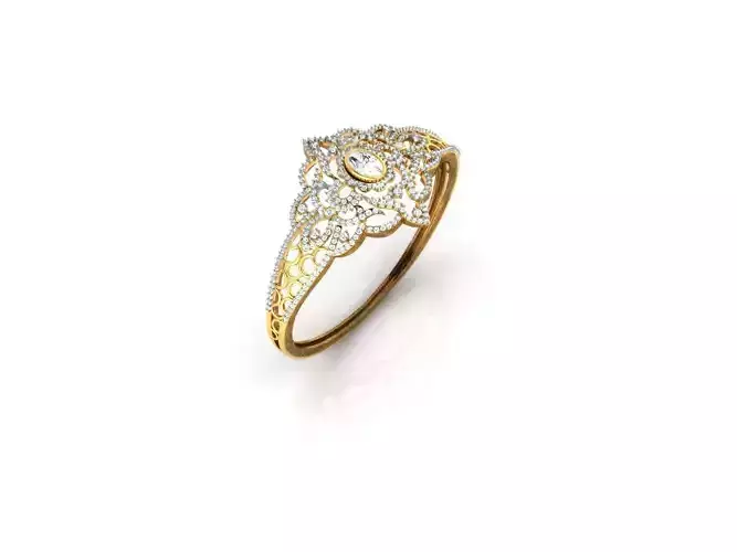 Floral Design Gold Ring With Gemstones 6 3D print model