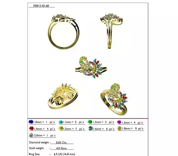 Floral Design Gold Ring With Gemstones 8