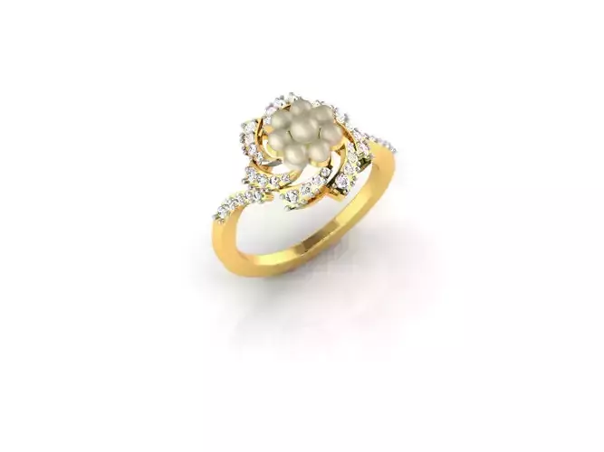 Floral Design Gold Ring With Gemstones 9