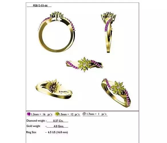 Floral Design Gold Ring With Gemstones 10 3D print model