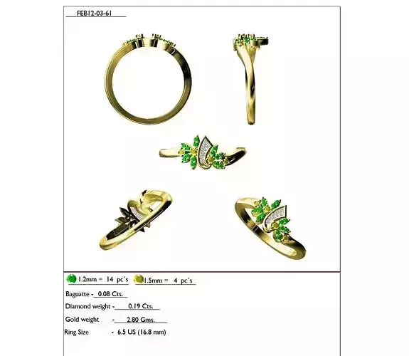 Floral Design Gold Ring With Gemstones 12 3D print model