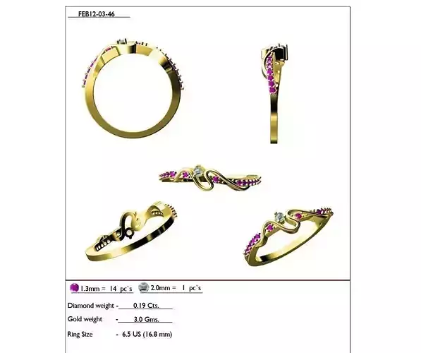 Gold Wave Ring With Gemstones 