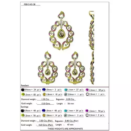 Leaf Design Pendant And Earrings With Gemstones 