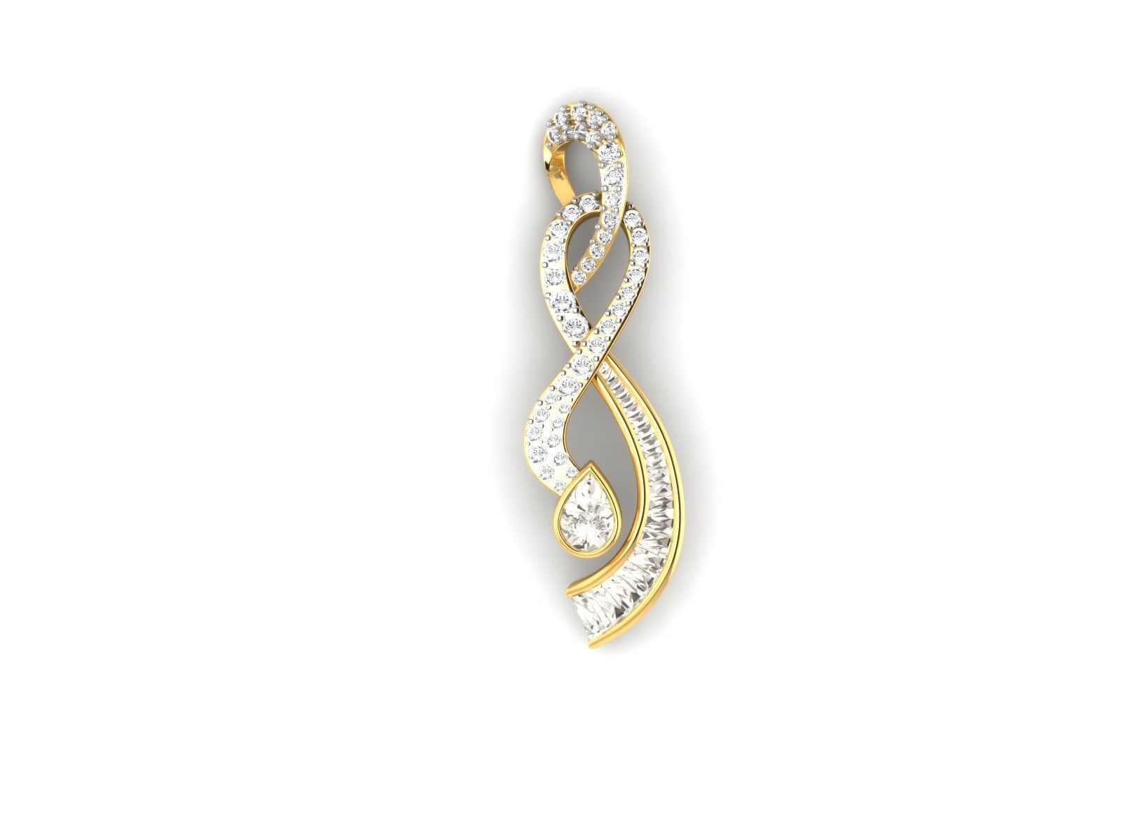 Twisted Gold Pendant With Diamonds 1 3D print model_3