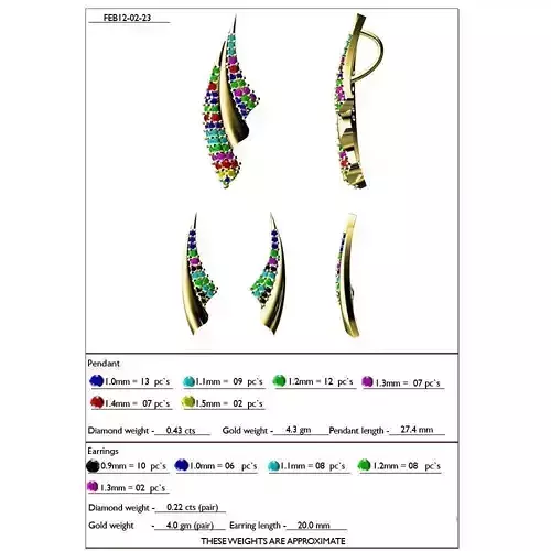 Gold Pendant And Earrings With Gemstones 