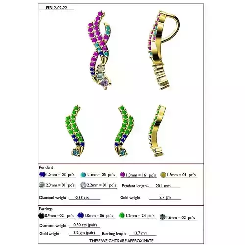 Pendant And Earrings With Gemstones 