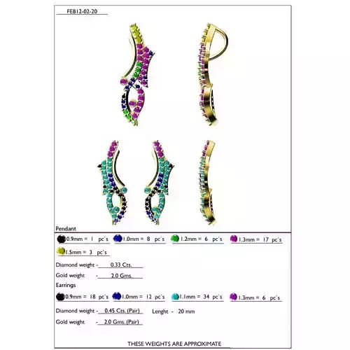 Leaf Design Pendant And Earrings With Gemstones  2