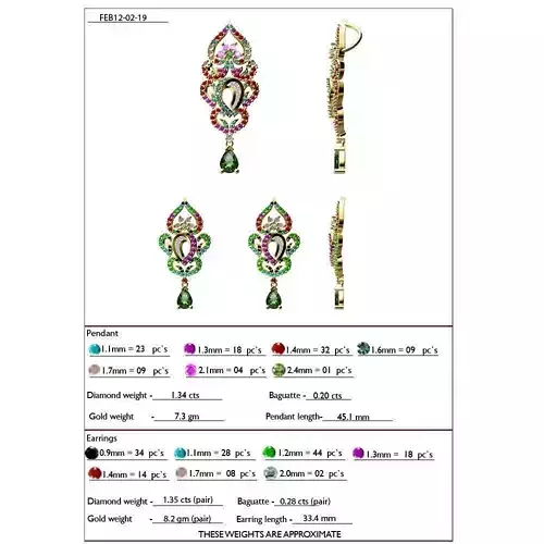 Floral Design Pendant And Earrings With Gemstones  1