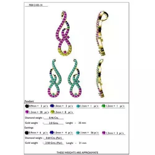 Drop Shape Pendant And Earrings With Gemstones  1