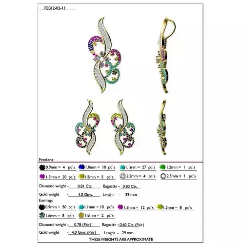 Floral Design Pendant And Earrings With Gemstones  4