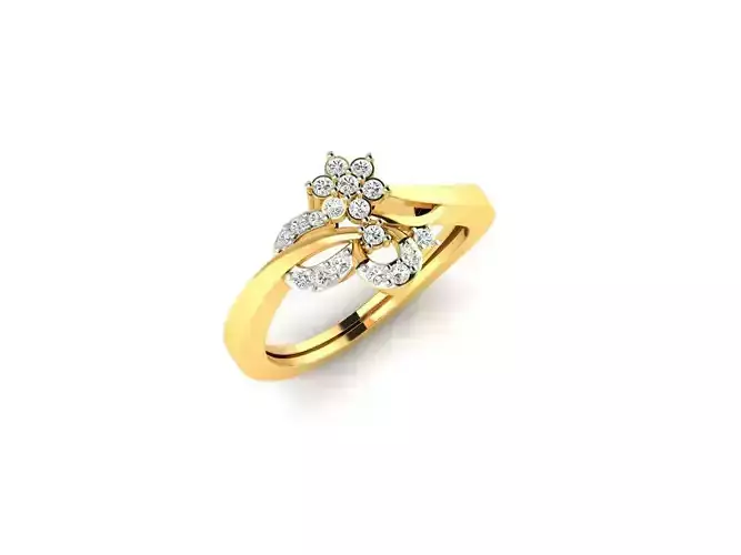 Floral Design Gold Ring With Diamonds 30 3D print model