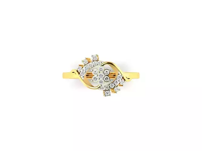 Floral Design Gold Ring With Diamonds 31 3D print model