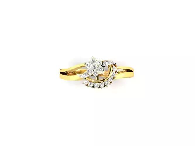 Floral Design Gold Ring With Diamonds 32 3D print model