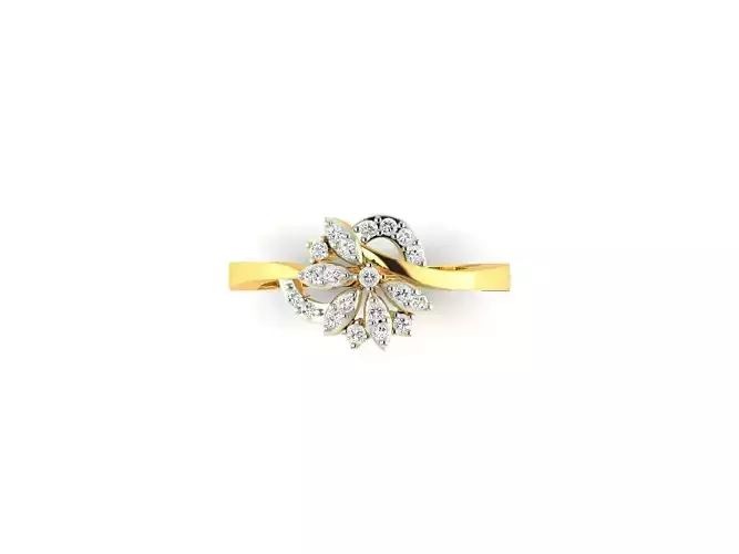 Floral Design Gold Ring With Diamonds 34 3D print model
