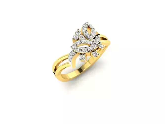 Leaf Design Gold Ring With Diamonds