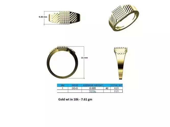 Gold Mens Grid Ring With Diamonds