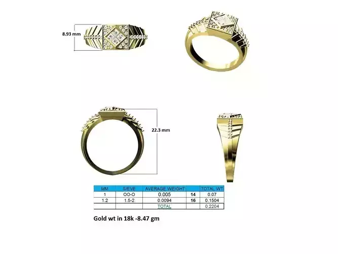 Square Gold Ring With Diamonds 1