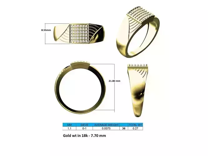 Square Gold Grid Ring With Diamonds 1