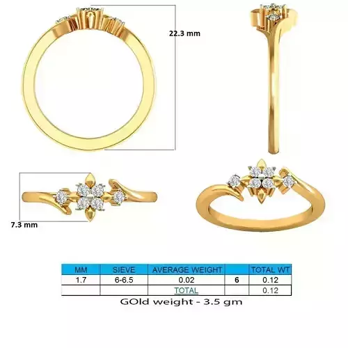 Floral Design Gold Ring With Diamonds 37 3D print model