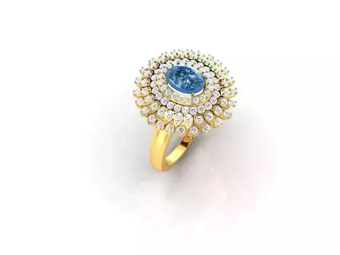 Large Flower Shaped Gold Ring With Gemstone
