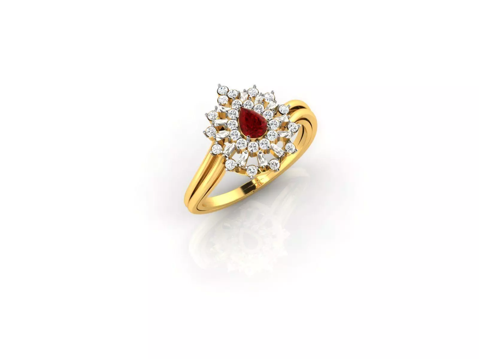 Drop Shaped Gold Ring With Ruby 3D print model_0