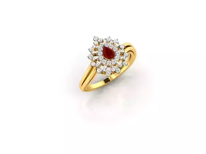 Drop Shaped Gold Ring With Ruby