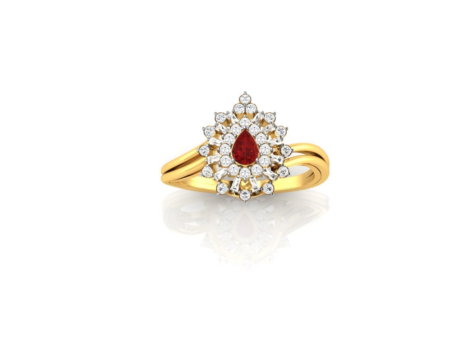 Drop Shaped Gold Ring With Ruby 3D print model_3