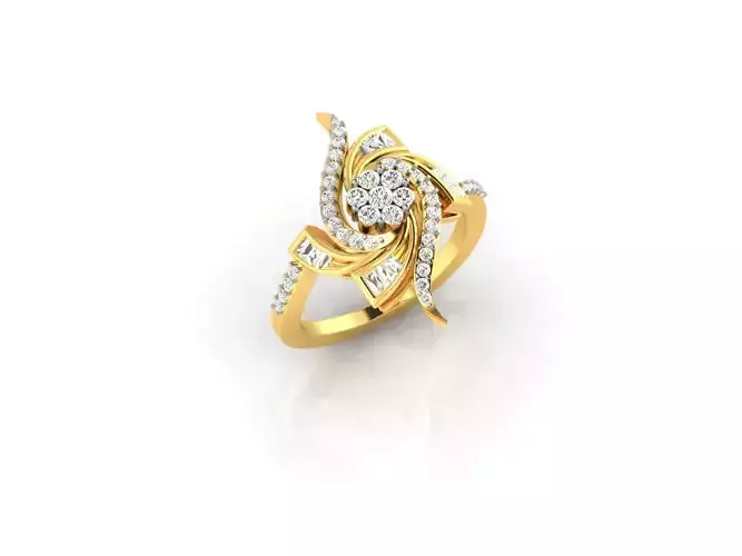 Floral Design Gold Ring With Diamonds 38
