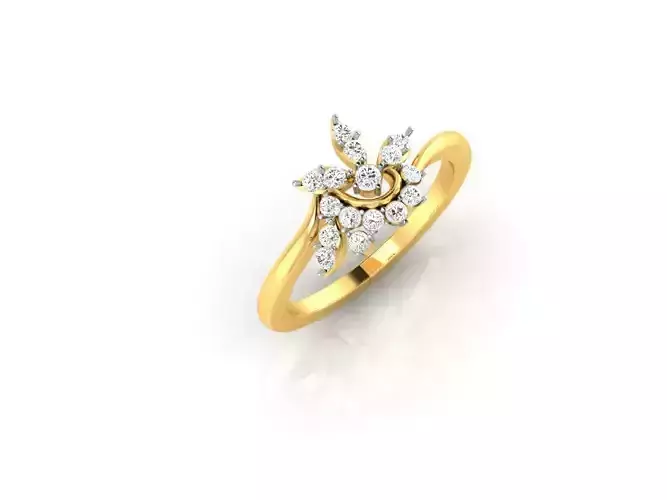 Floral Design Gold Ring With Diamonds 39
