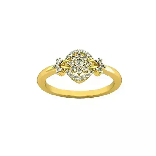 Floral Halo Gold Ring With Diamonds 3D print model