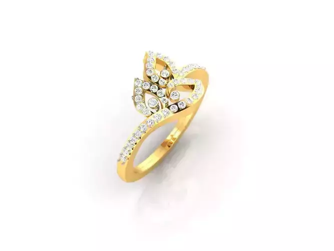 Leaf Shaped Gold Ring With Diamonds 6