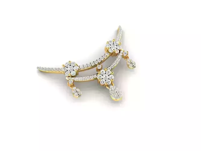 Floral Design Gold Necklace With Diamonds 30 3D print model