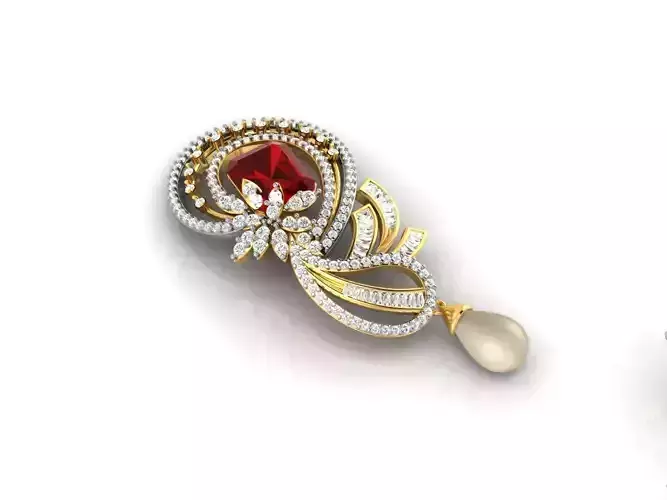 Mango Shaped Gold Pendant With Ruby