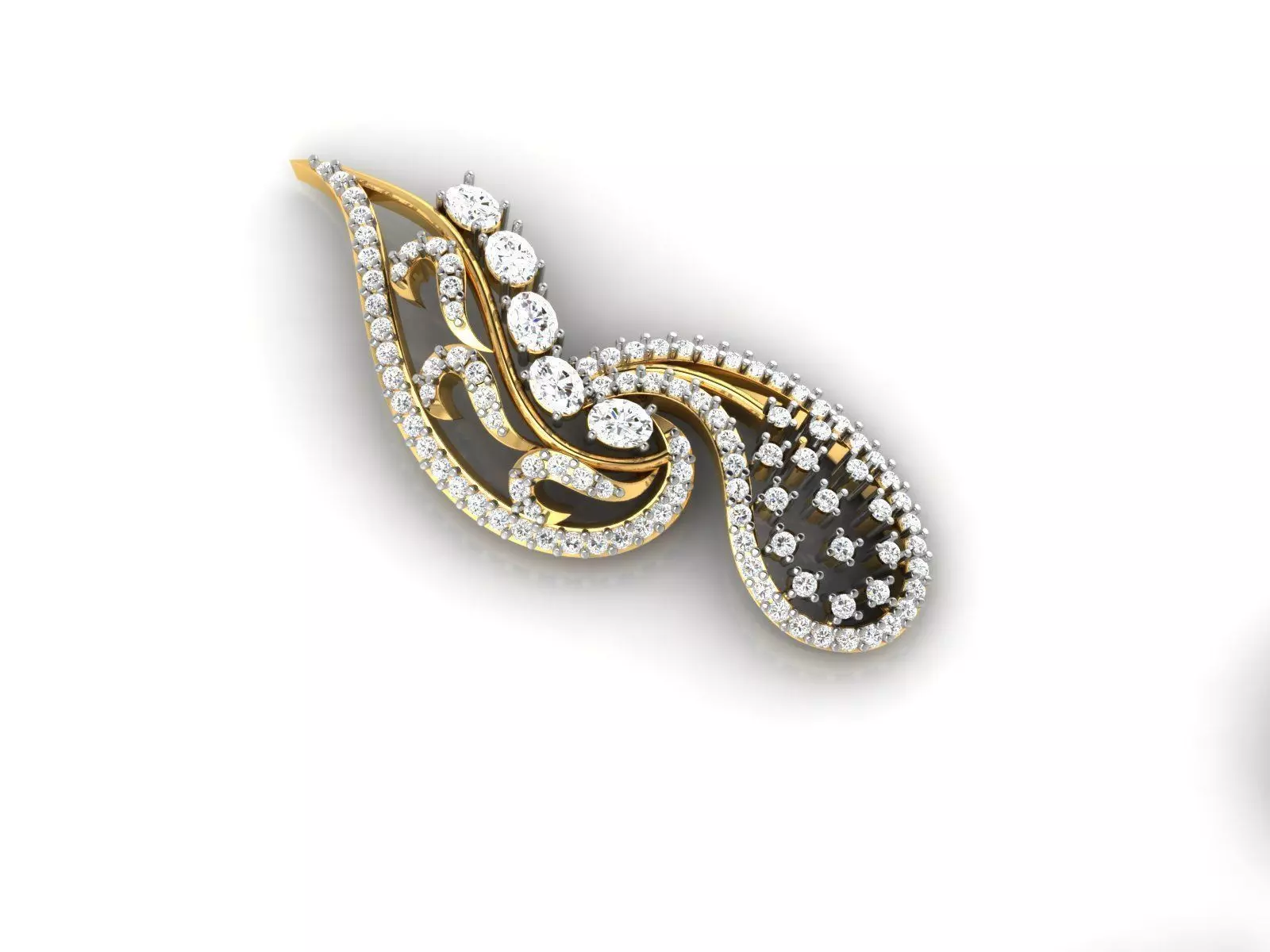 Mango Shaped Gold Pendant With Diamonds 2 3D print model_0