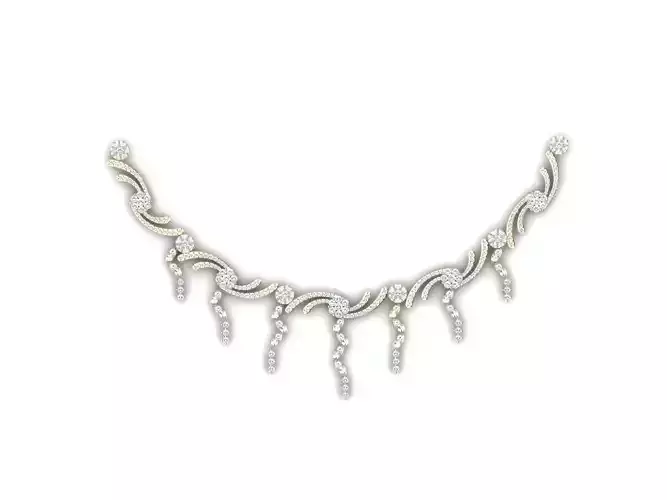 Floral Silver Necklace With Diamonds